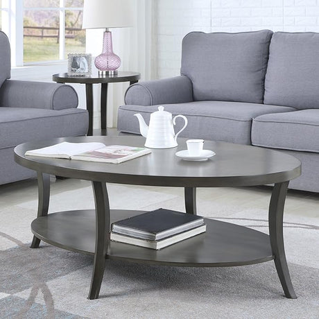 Contemporary Perth Oval Shelf Coffee Table Set, Grey