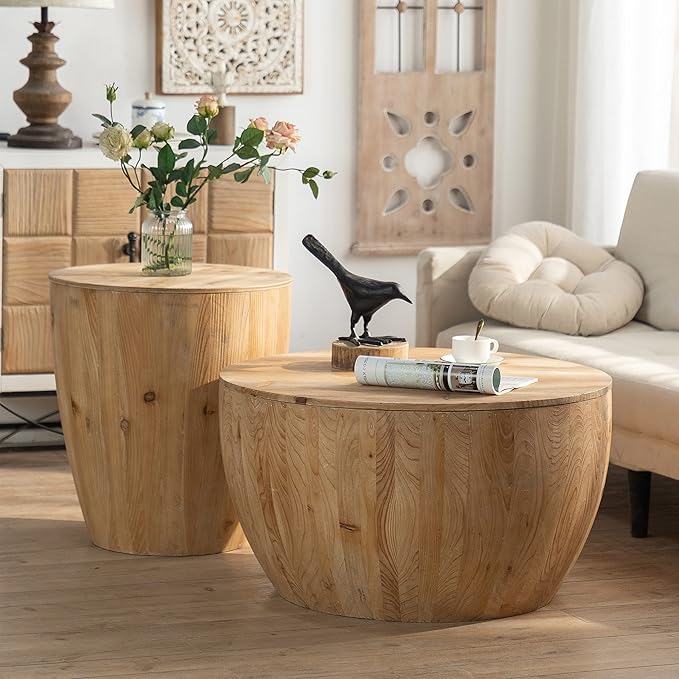 31.5'' Round Wood Coffee Table with Storage for Living Room