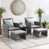 , Wicker Outdoor Conversation Chair and Ottoman Set