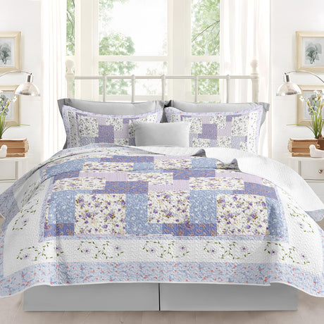 Purple Bedding Sets King - Reversible Microfiber Farmhouse Quilts