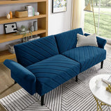 Velvet Futon Sofa Bed Couch, Convertible Sleeper Sofa with Adjustable Armrests and Backrest,