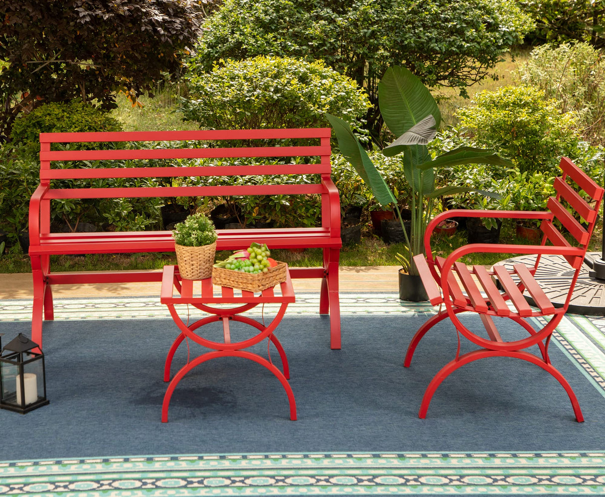 Outdoor Garden Patio Bench,Iron Metal Steel Frame Park Bench
