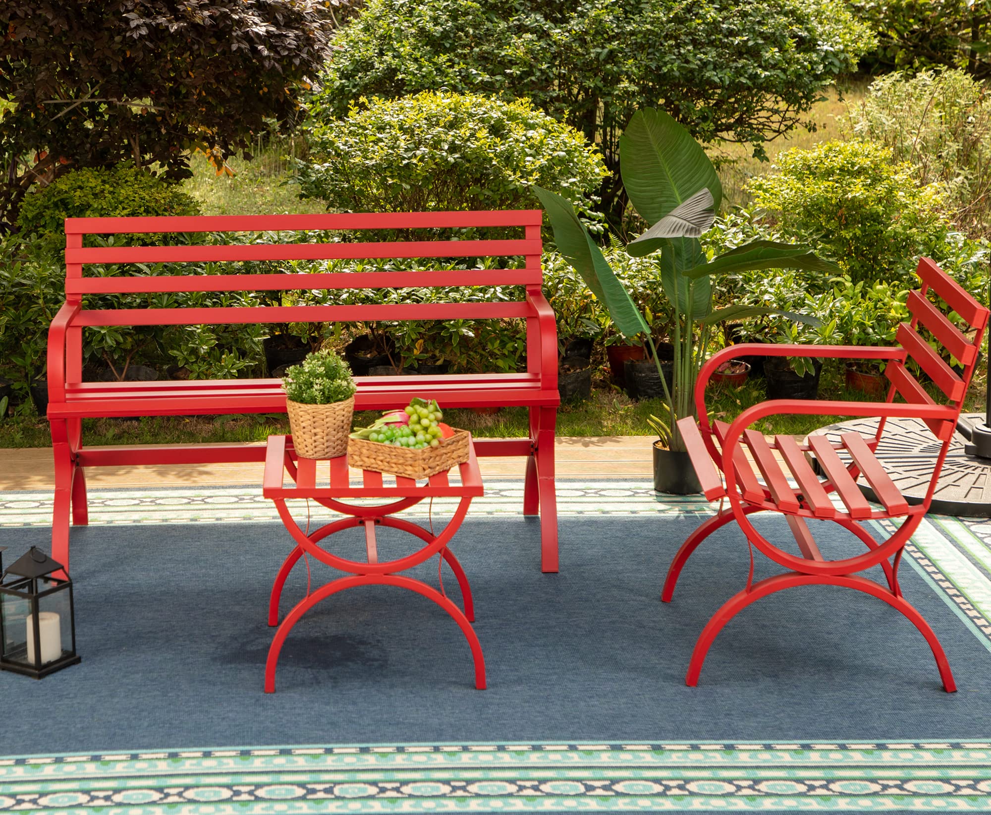 Outdoor Garden Patio Bench,Iron Metal Steel Frame Park Bench