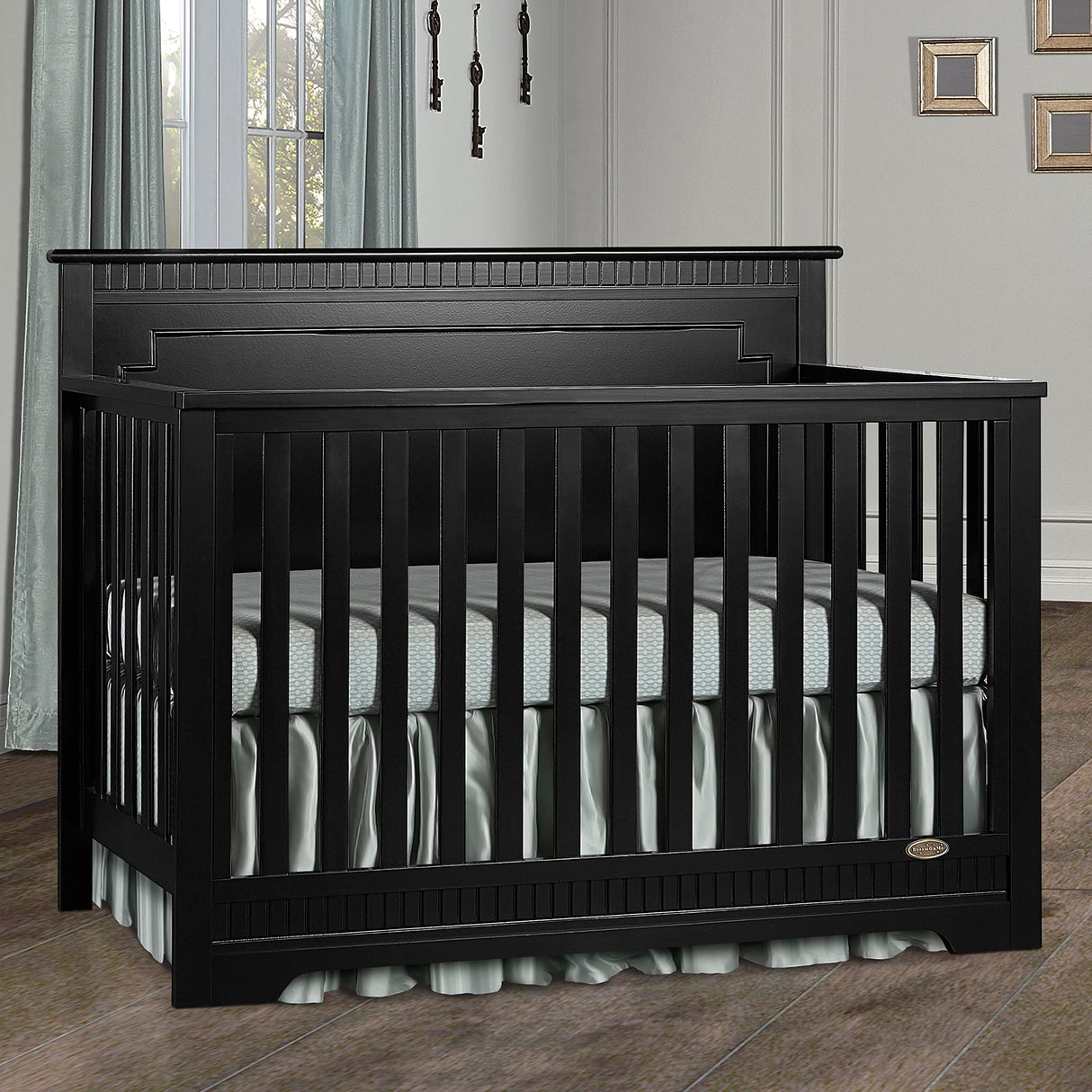 Morgan 5 in 1 Convertible Crib in Black, Greengaurd Gold Certified, Built of Sustainable