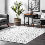 5x7 Moroccan Blythe Area Rug, White and Black, Faded Bohemian Design, Stain Resistant,