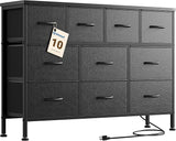 Black Dresser for Bedroom with Charging Station and 10 Drawers, Large Fabric Chest