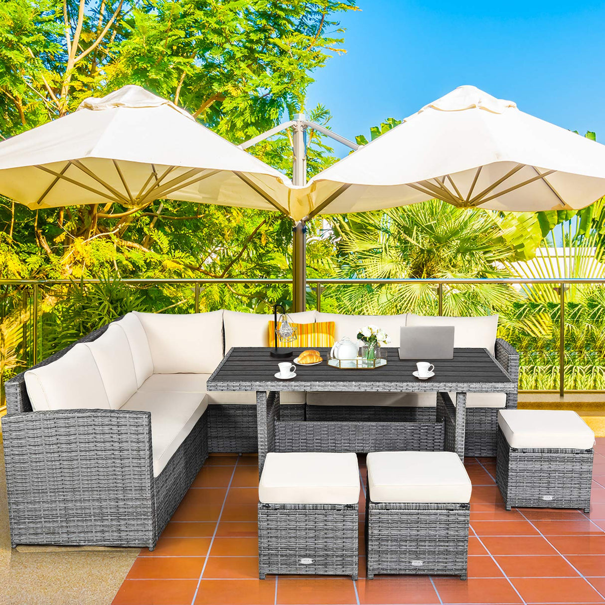 7 PCS Wicker Outdoor Conversation Set, Patio Sectional Furniture Sofa Set