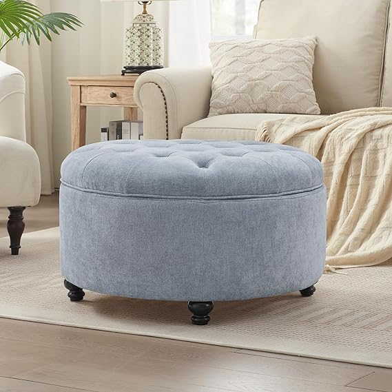 30-Inch Round Storage Ottoman, Modern Button Tufted Coffee Table