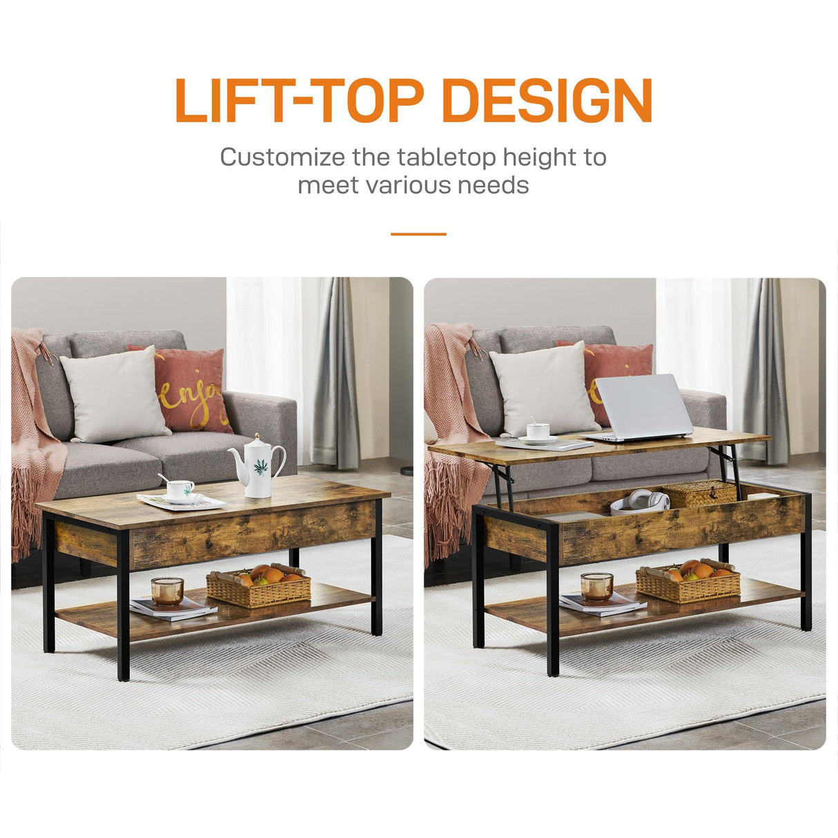 Lift Top Coffee Table, 41 in Coffee Table with Hidden Storage Compartment