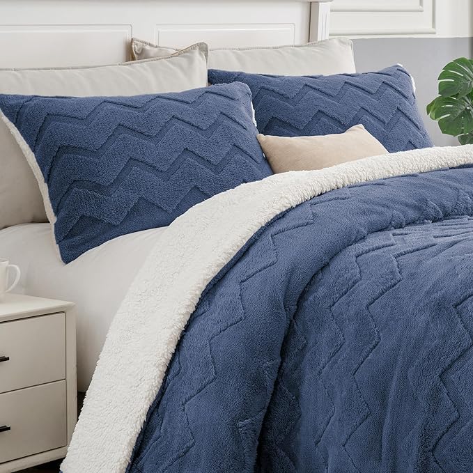 Fluffy Queen Comforter Set - Super Soft Sherpa Grey Comforter for Queen Size Bed