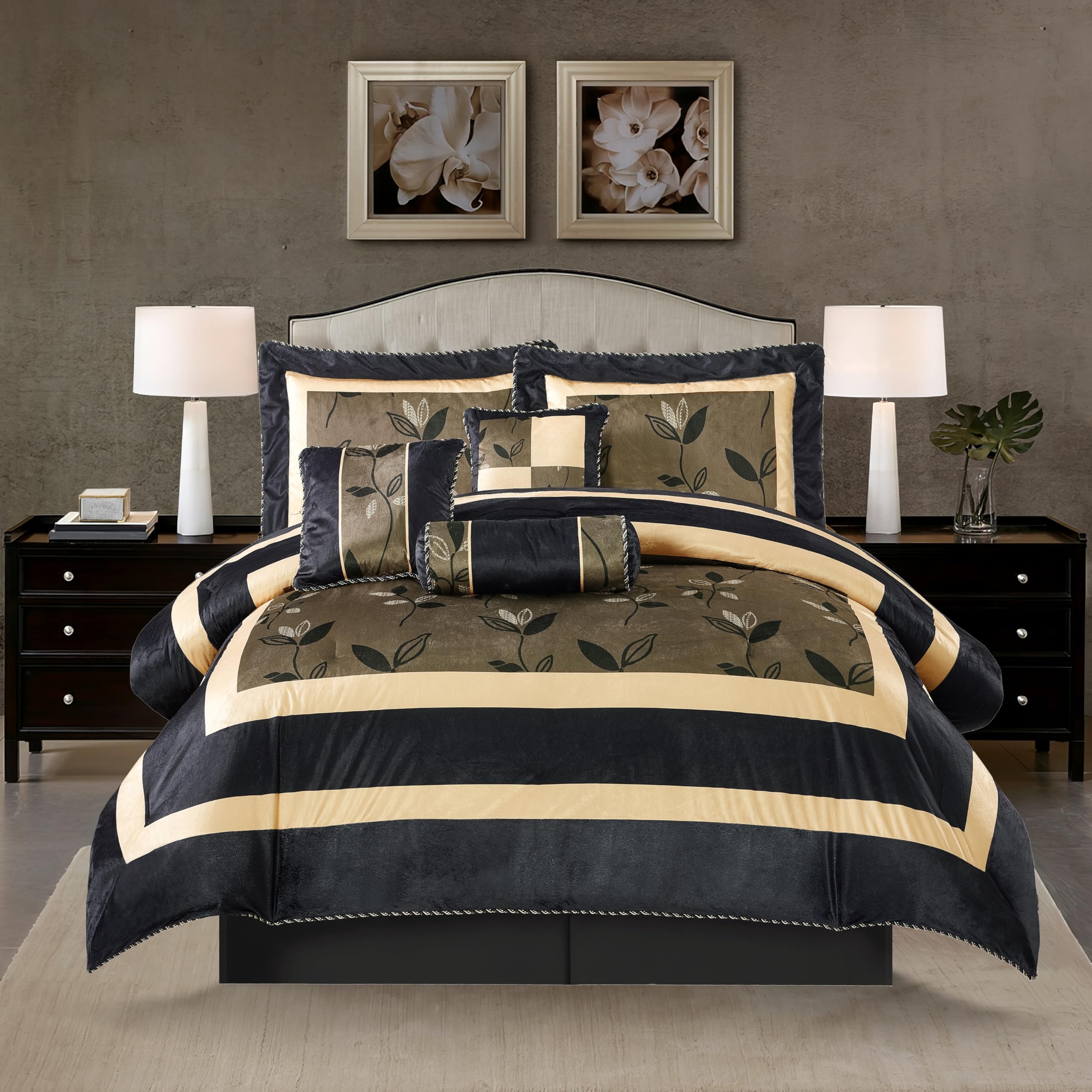 Bronze Leaves Comforter Set - California King 7 Piece