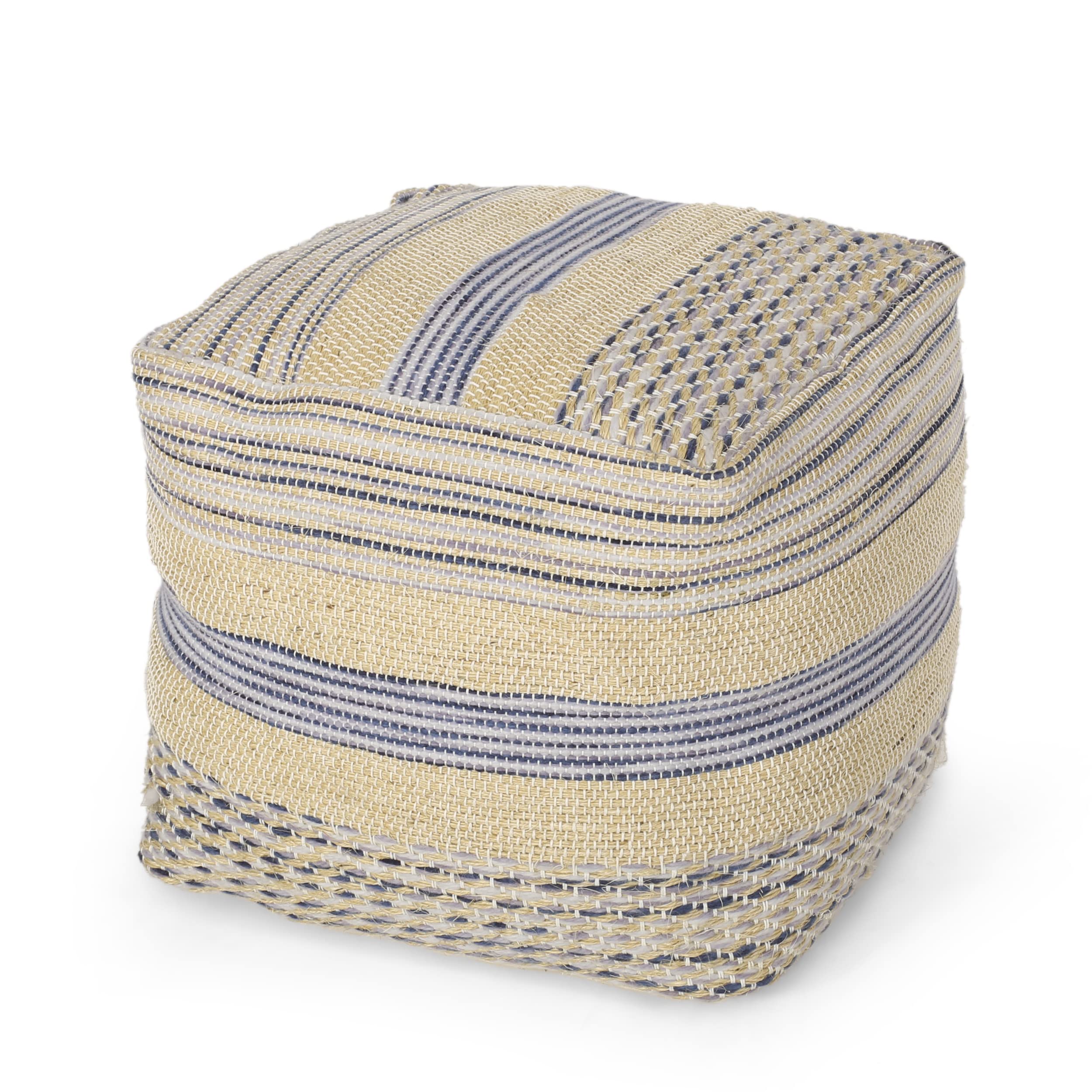 Stylish and Durable Fabric Pouf for Home Décor, Handcrafted, Natural Blue Color, 16x16
