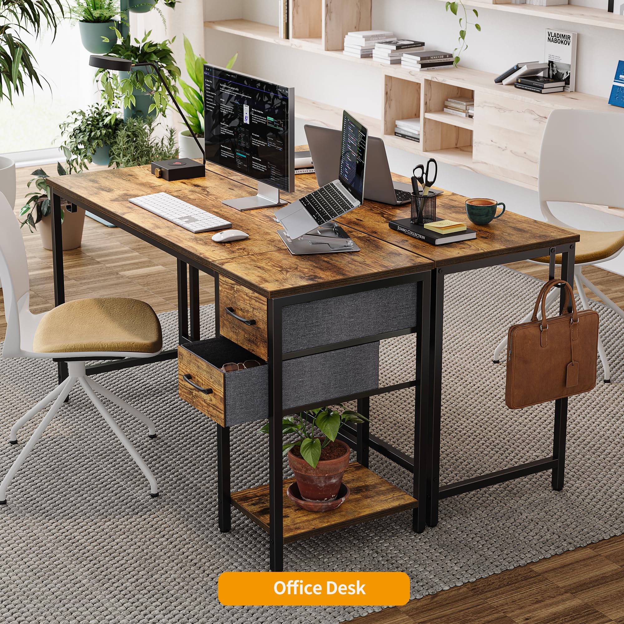 Computer Desk with 2 Drawers, 47 Inch Small Home Office Desk Study Writing Table