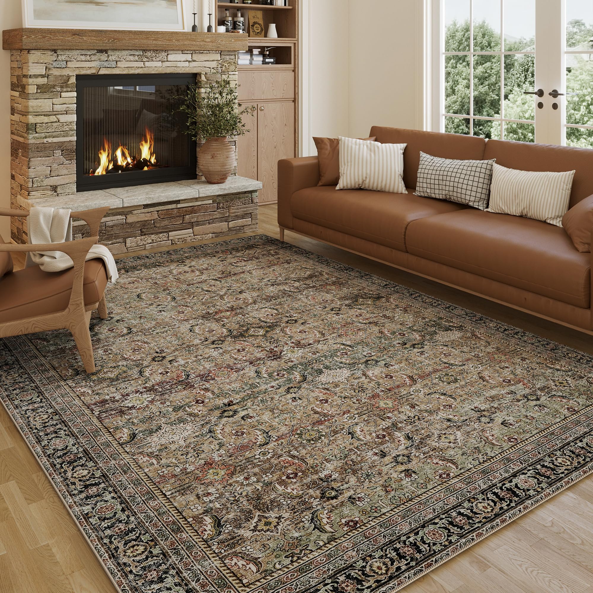 6x9 Washable Area Rug Brown Vintage Distressed Living Room Bedroom Large Throw