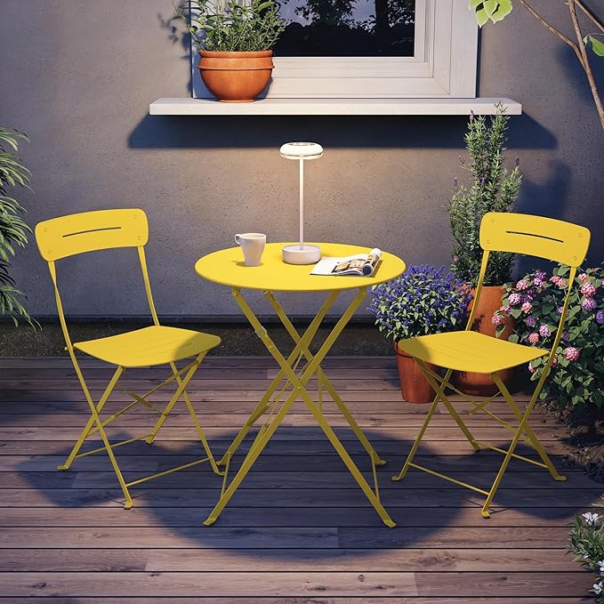 Premium Frame Patio Bistro Set, Colorful Folding Outdoor Patio Furniture Sets