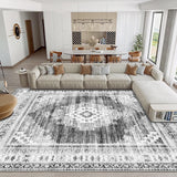 Boho Area Rug 8x10 Large Rug: Washable Non-Slip Rugs Chenille Print Rug Soft Low-Pile Indoor Vintage Carpet for Living Room Bedroom Dining Table Kitchen Home Office(Grey, 8'x10')