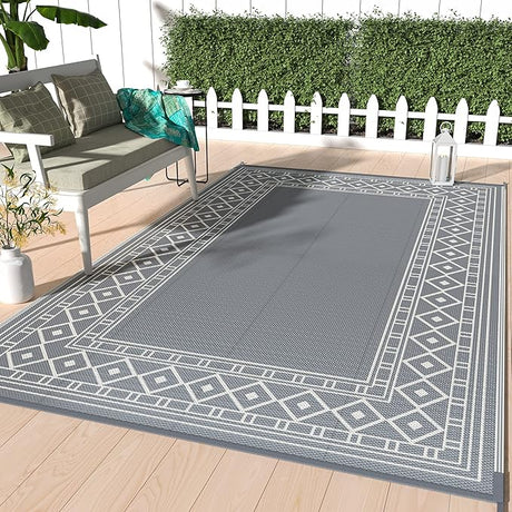 Outdoor Rug 9'x12' for Patio Clearance, Reversible Plastic Straw Outdoor Carpet