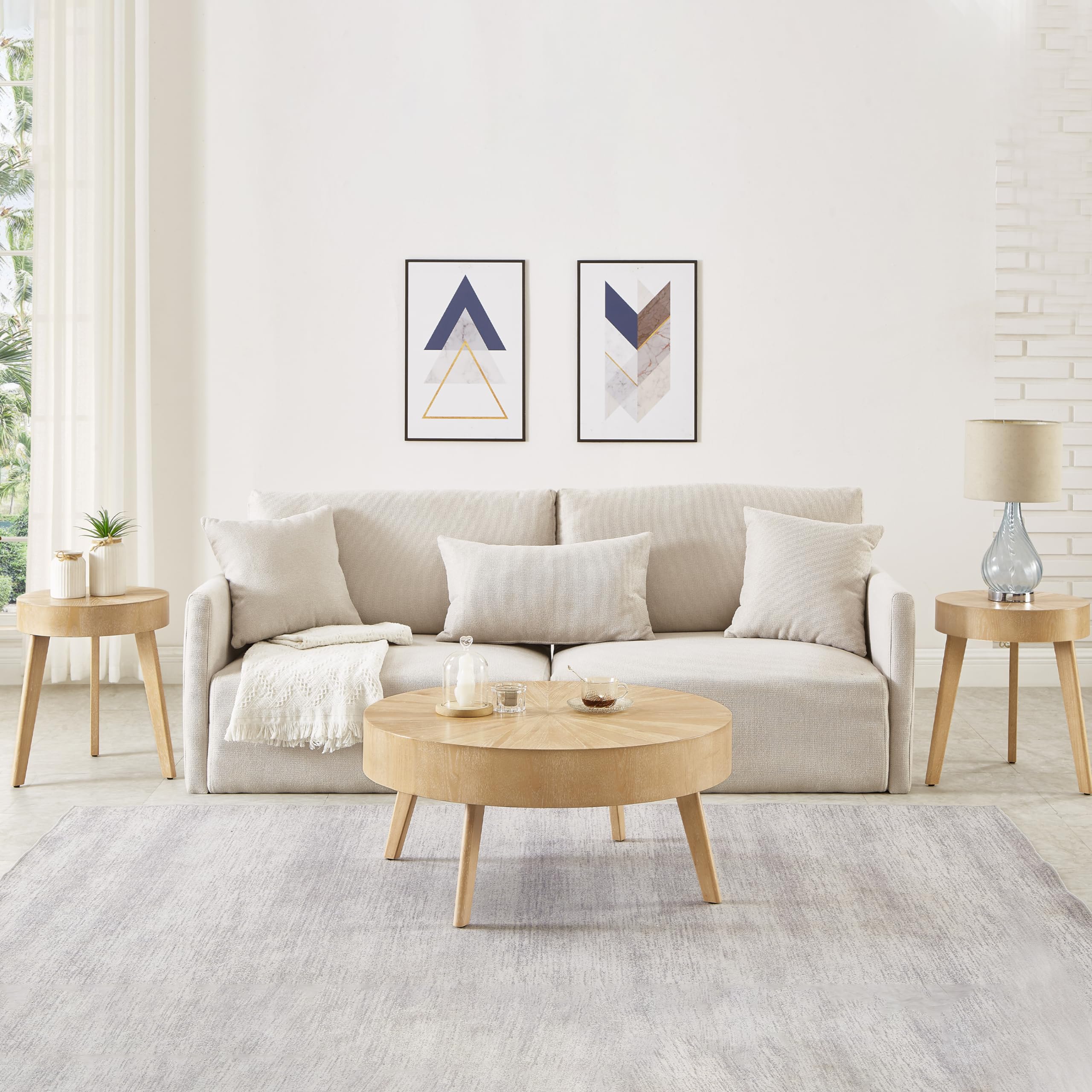 Round Wood Coffee Tables for Living Room, Farmhouse Circle Coffee Table