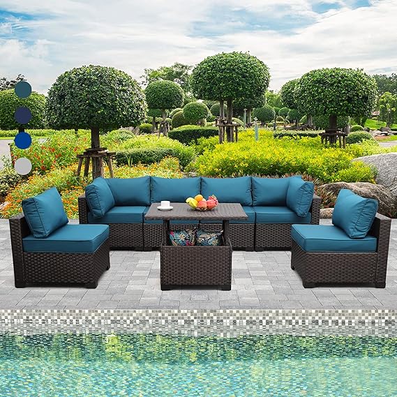 7 Pieces Outdoor Wicker Furniture Conversation Set Patio Furniture Sectional Sofa