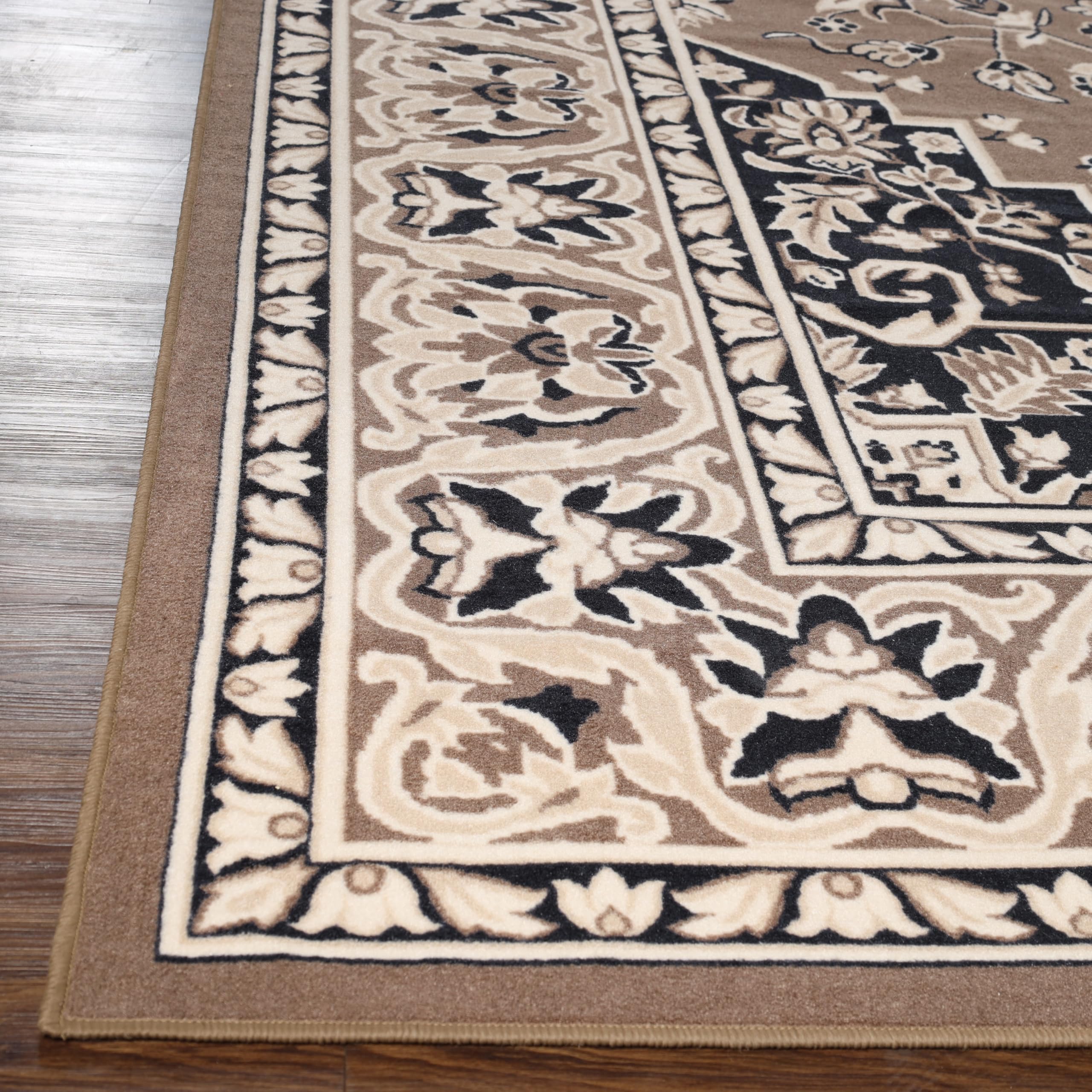 Superior Indoor Area Rug, Plush Carpet Cover, Traditional Oriental Medallion, Perfect for Hallway, Entryway, Living Room, Dining, Bedroom, Office, Kitchen, Glendale Collection, 10' x 14', Brown