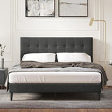 Kaya Upholstered Platform Bed Frame/Buttonless Tufting/Mattress Foundation/Wood Slat Support/No Box Spring Needed/Easy Assembly, Gray, King
