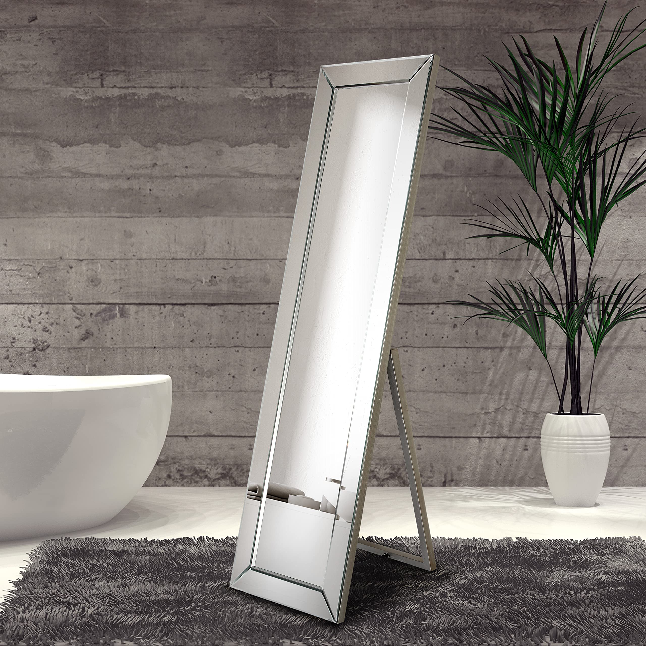 Empire Art Direct Moderno Cheval, Solid Wood Frame with 1"-Beveled Center Full Length Modern Mirror for Bathroom,Bedroom,Living Room,Ready to Stand on The Floor, 18" x 64", Clear