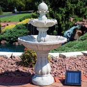 35" 2-Tier Solar Water Fountain - Outdoor Water Fountain with Battery Backup and Pump - White