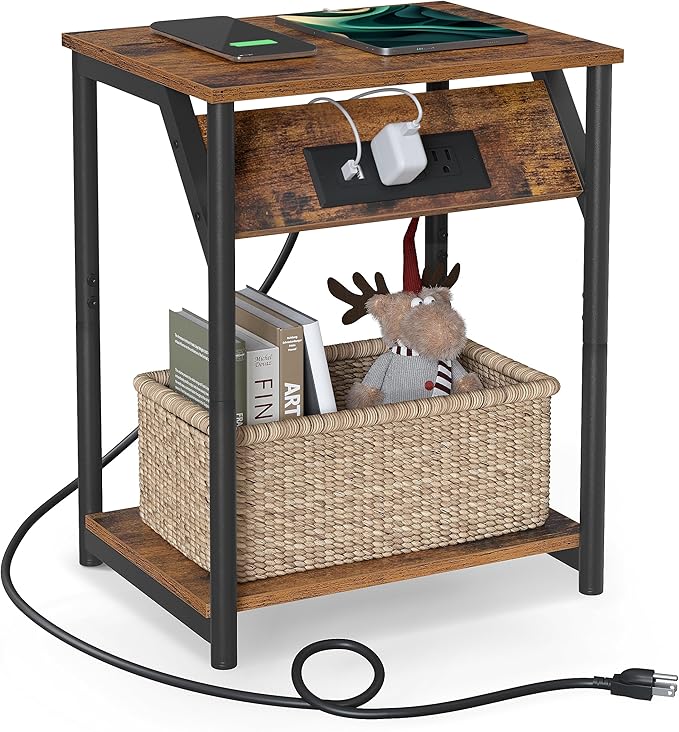 Nightstand with 2-Layer Storage Shelves
