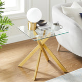 Modern Style Square Side Table with Tempered Glass Top and Metal Tubular Legs