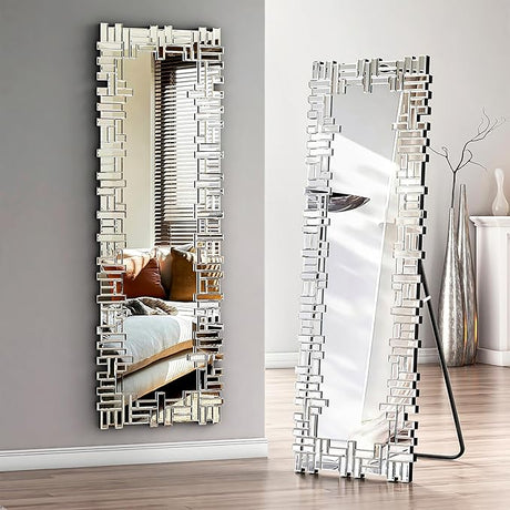 Full Body Mirror with Stand 63" x 21" Full Length Mirror Hanging or Leaning Rectangular