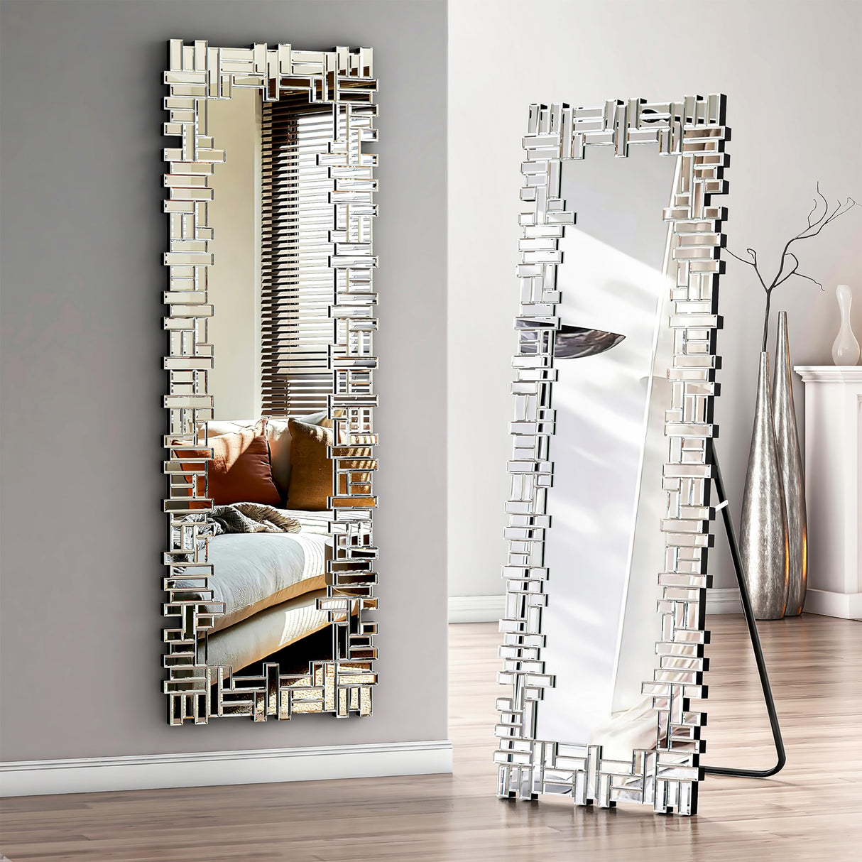 Full Body Mirror with Stand 63" x 21" Full Length Mirror Hanging or Leaning Rectangular