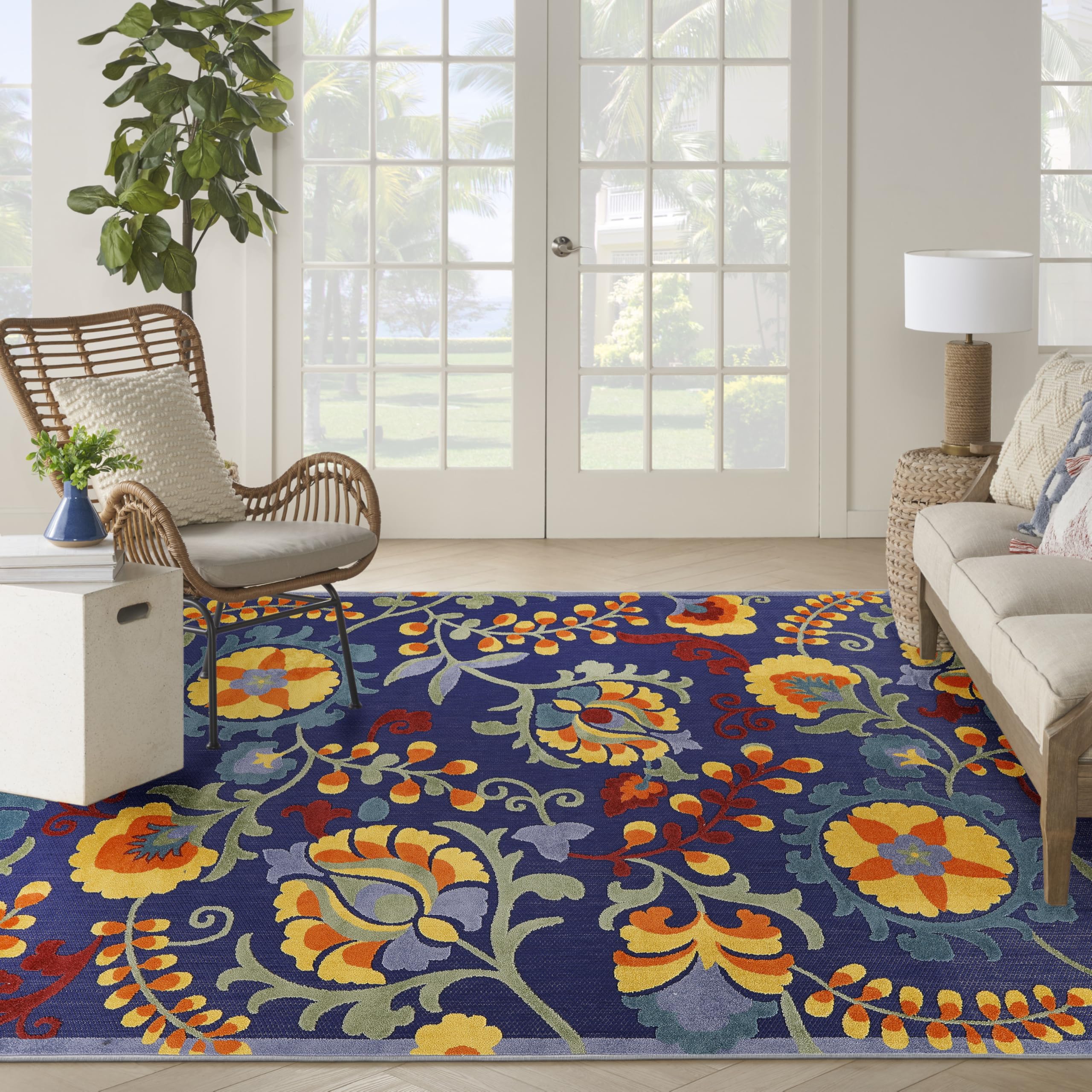 9' x 12' Navy Multicolor Fabric Outdoor Area Rug (9' x 12')