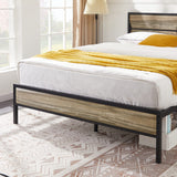 Full Size Platform Bed Frame with Wood Headboard/Mattress Foundation/Premium Steel Slats Support/