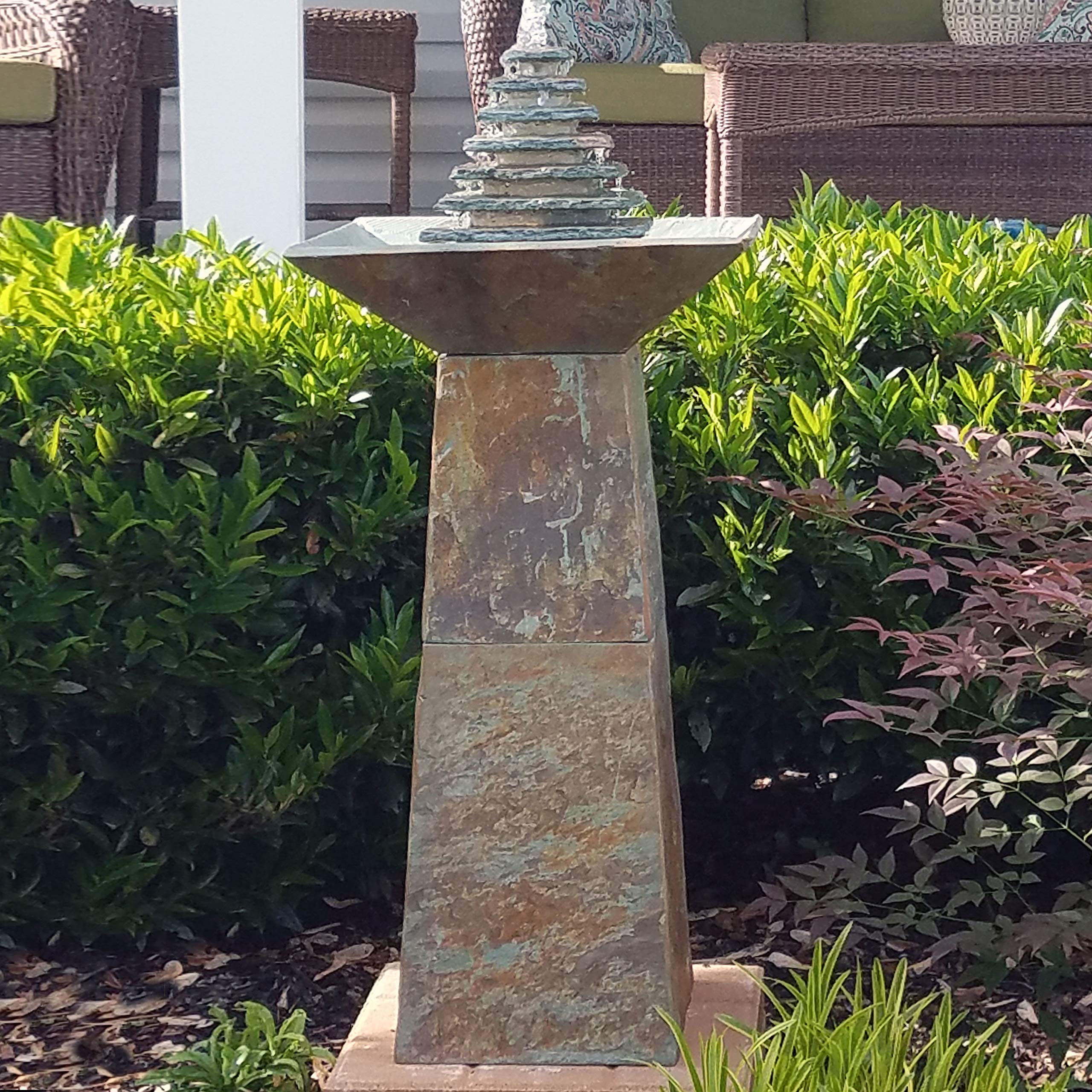 Slate Outdoor Water Fountain - Layered Pyramid Outdoor Water Feature with LED Lights