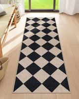 Checkered Easy Jute Runner Rug, 2x6 Hallway Kitchen Runner Rug Non Slip Washable