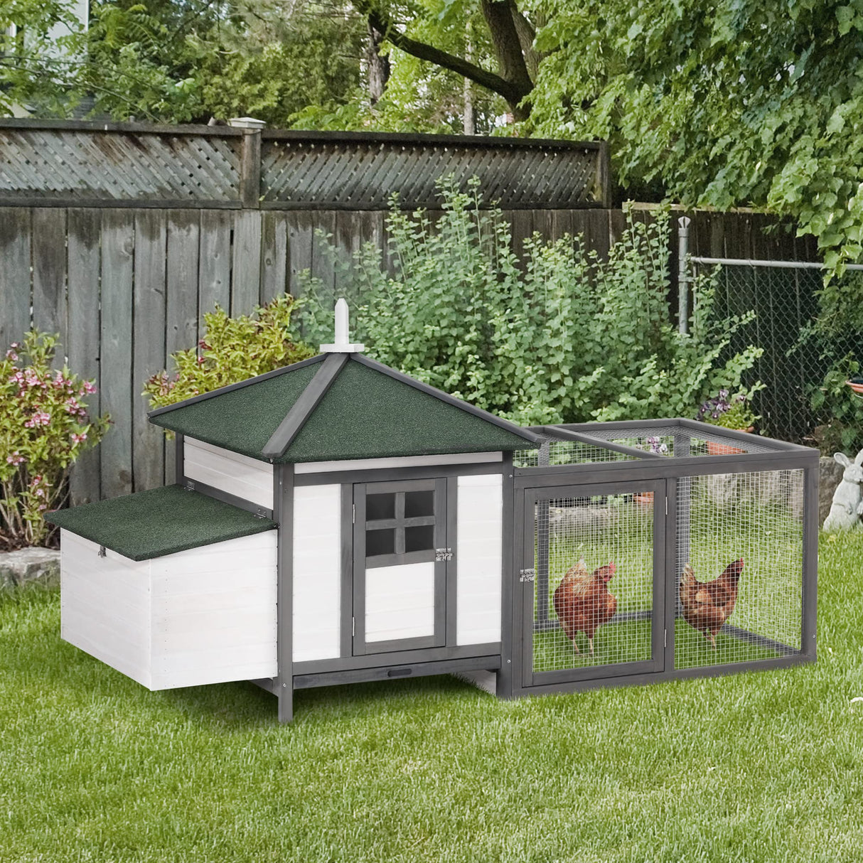 11' x 5' x 3.5' Wooden Chicken Coop with Nesting Box, Outdoor Poultry Cage with Run