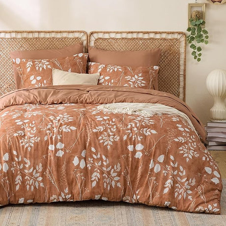 King Comforter Set - 7 Pieces Sage Green Floral Bedding Sets King Bed in a Bag