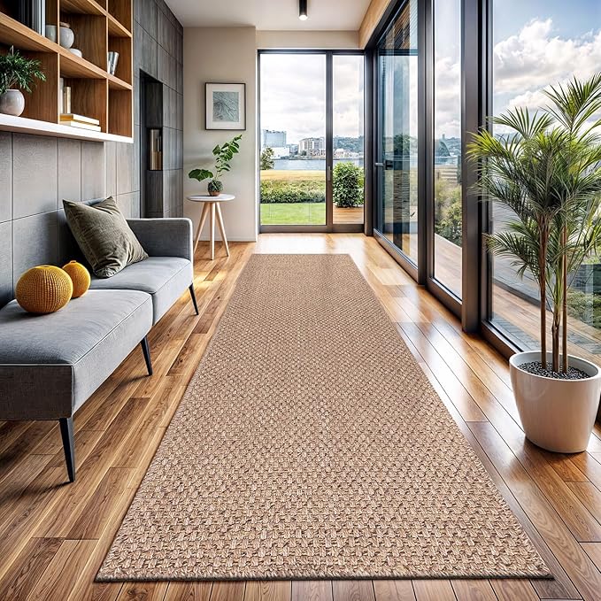 Easy Jute Rug 9x12, Indoor Outdoor Natural Color Farmhouse Area Rugs for Living Room