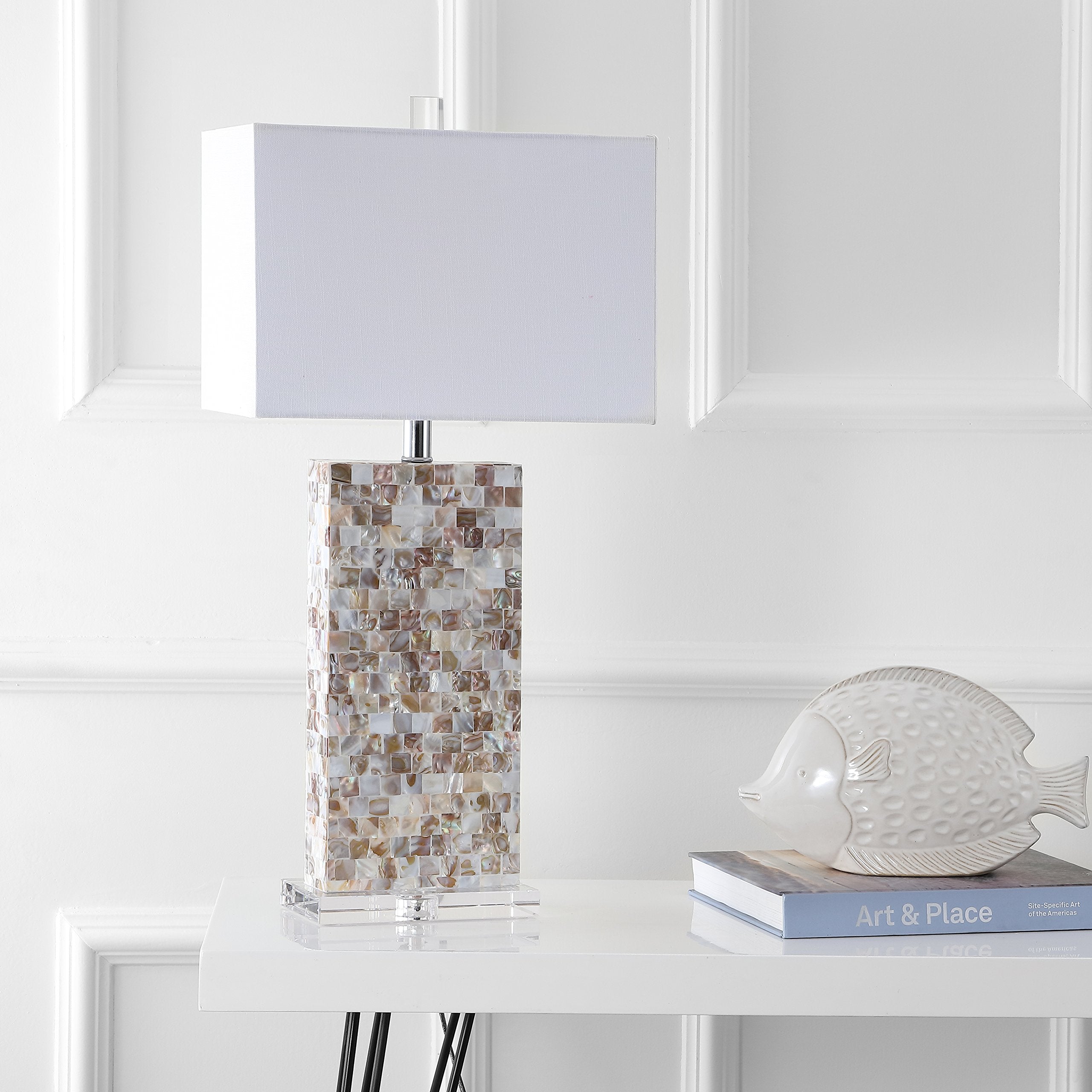 Seashell and Crystal LED Table Lamp Coastal Contemporary Bedside Desk