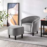 Accent Chair with Ottoman Set, Modern Upholstered Soft Barrel Chair with Footstool