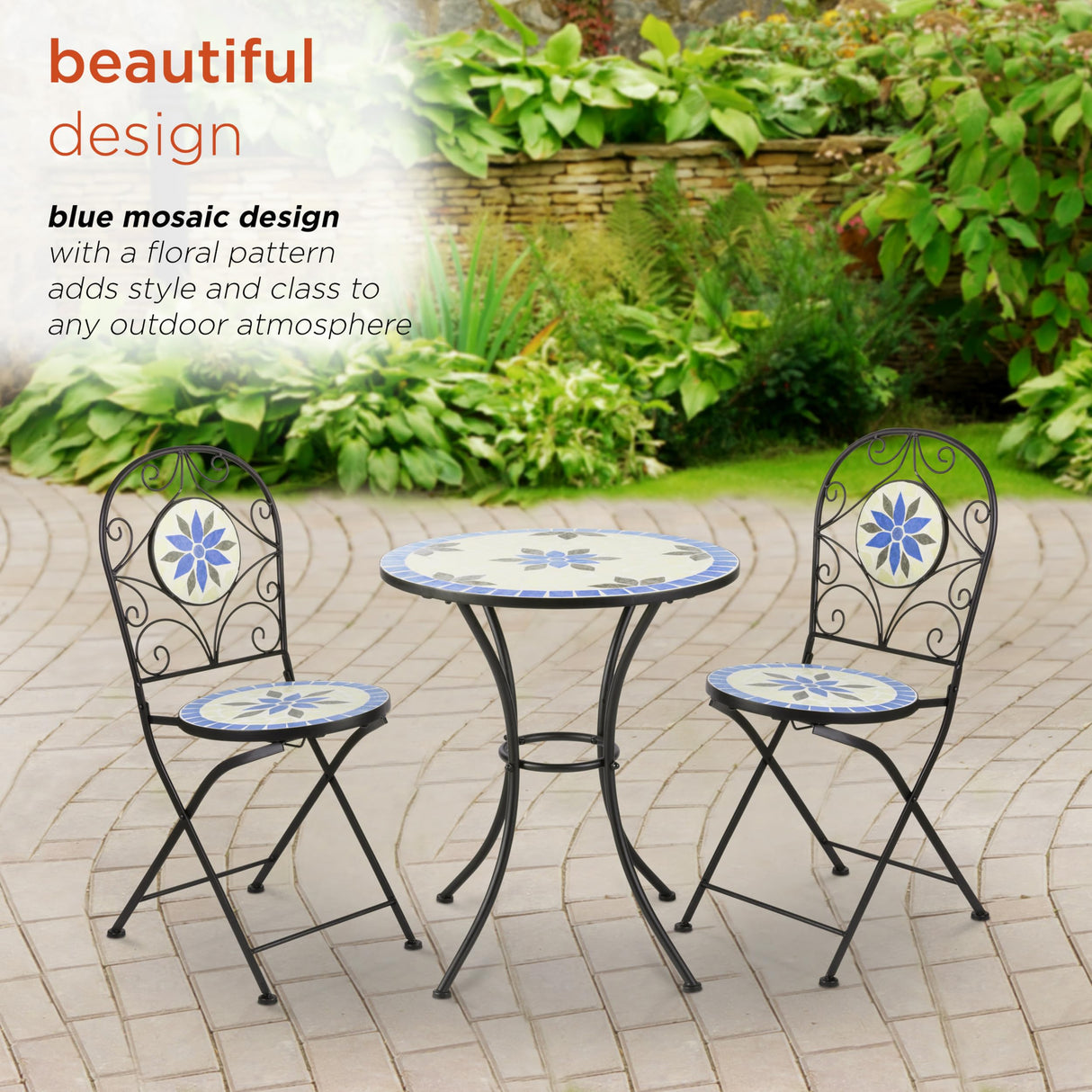 Corporation Blue and Beige Mosaic Bistro Set