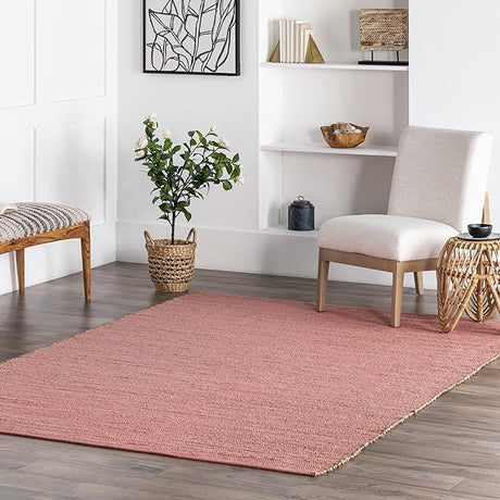 9x12 Elfriede Jute & Cotton Hand Woven Area Rug, Natural, Solid Rustic Farmhouse Style