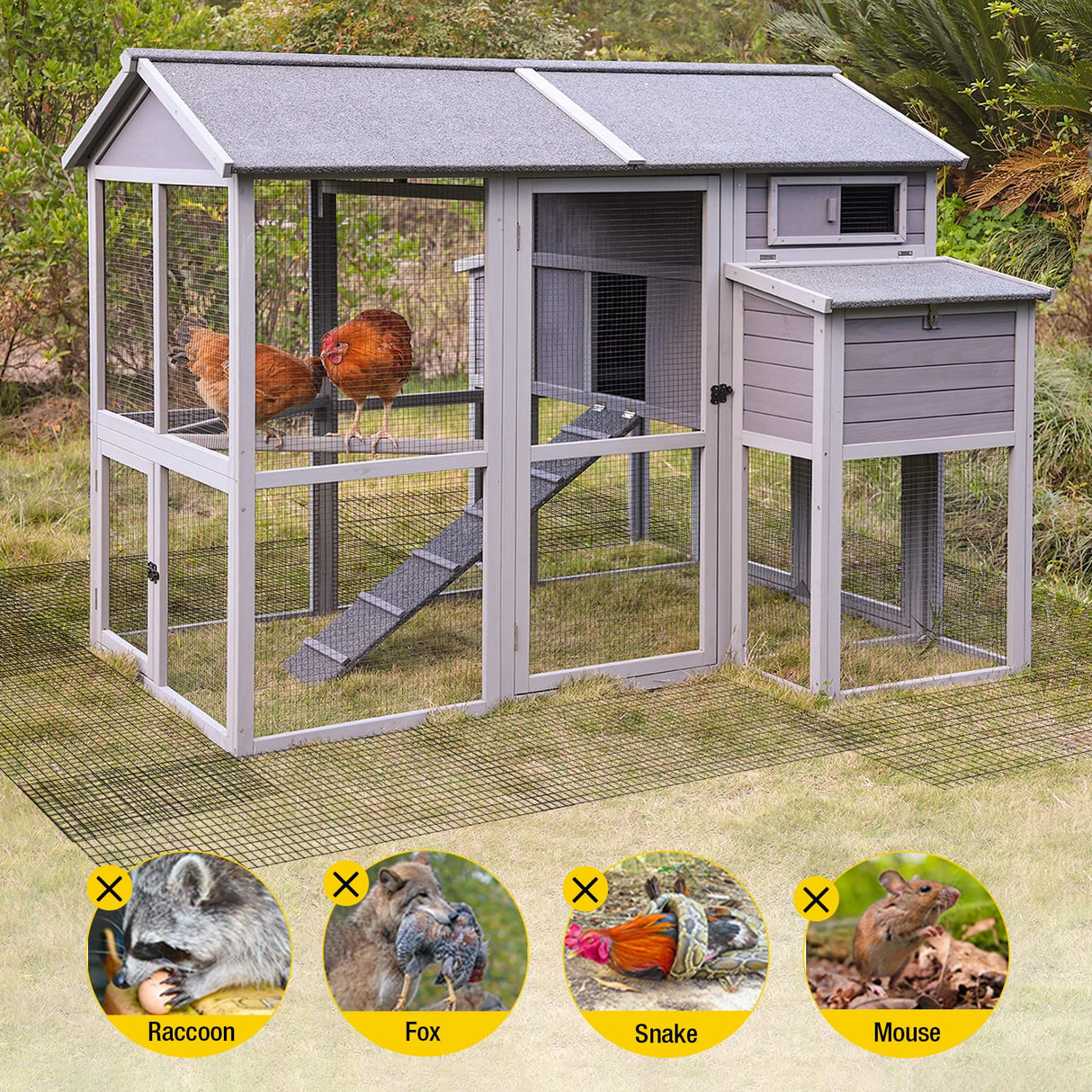 Chicken Coop 75.7" Extra Large Chicken House with Run Multi-Levels Poultry Cage