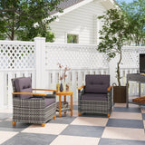 3 Pieces Wicker Outdoor Bistro Set, Rattan Patio Furniture Set with Acacia Wood Coffee