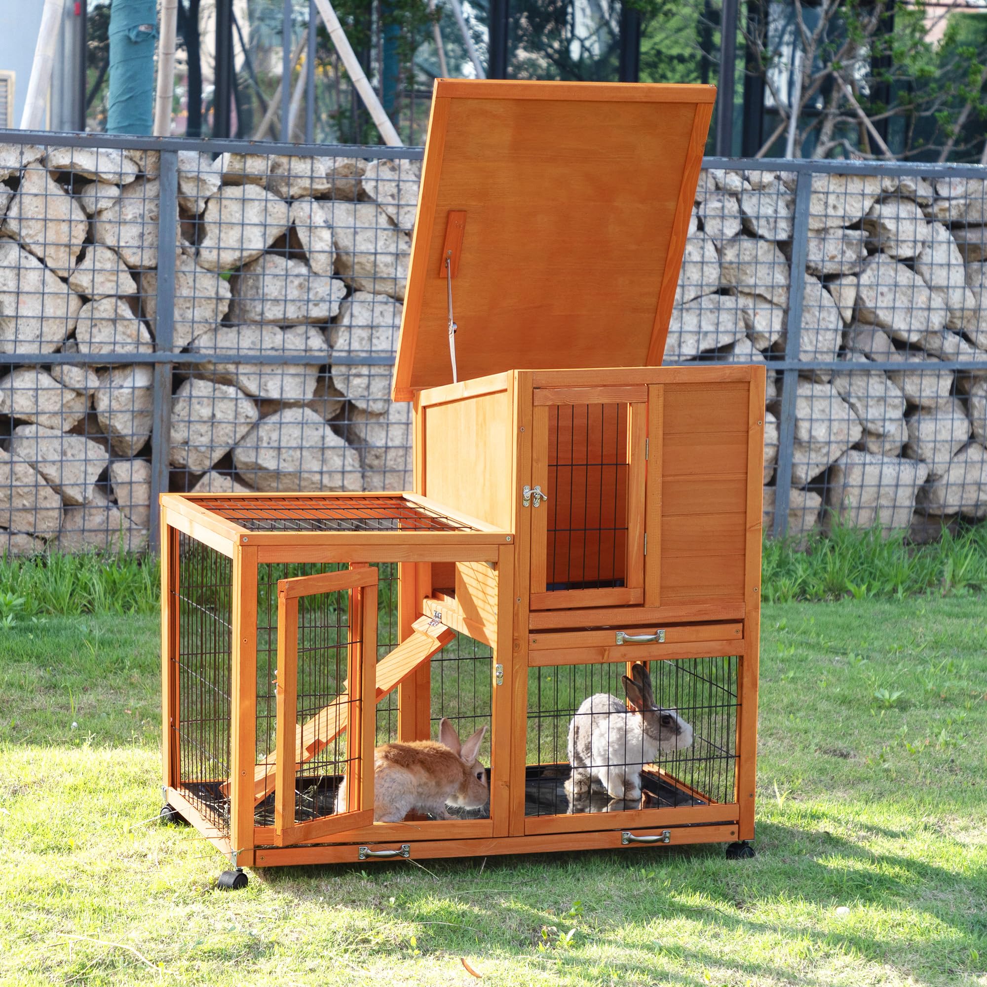 Rabbit Hutch on Wheels Large Indoor Outdoor Chicken Coop Bunny House