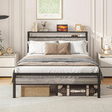 Full Size Bed Frame with Storage Headboard,Power Outlet,USB Port