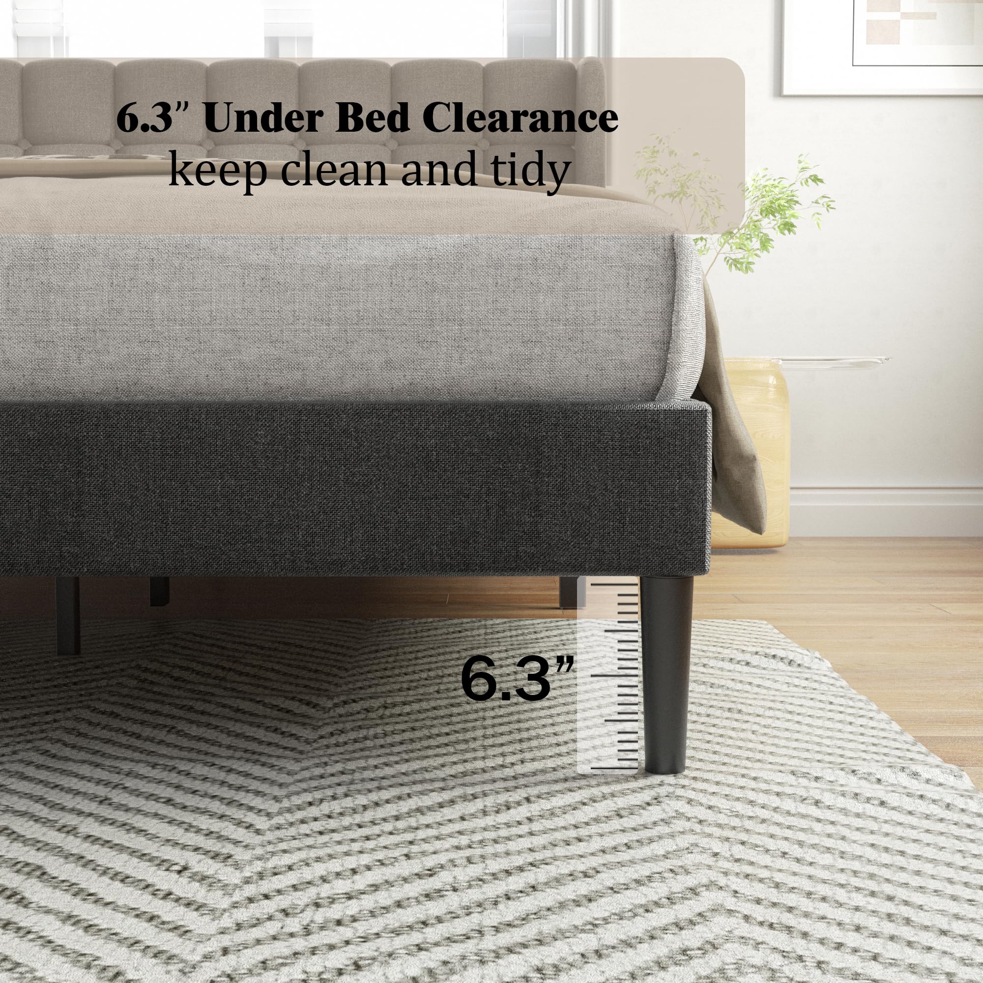 Full Size Bed Frame with Upholstered Wingback Headboard, Modern Platform Bed Frame