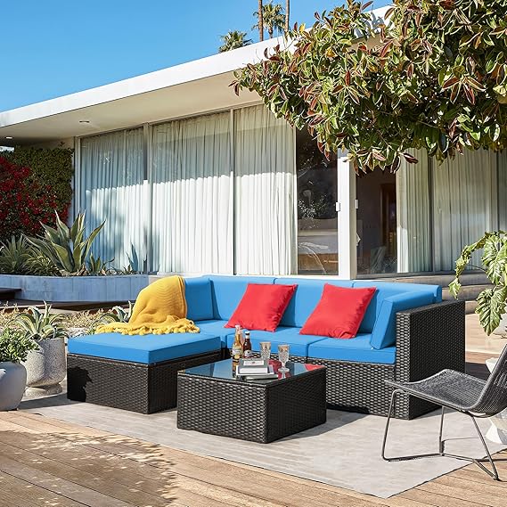 5 Piece Patio Conversation Set Wicker Rattan Furniture Outdoor Sofa