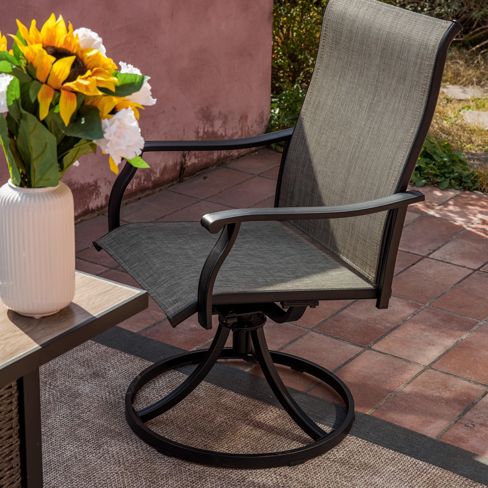 Swivel Patio Dining Chairs, Textilene Fabric Iron Indoor/Outdoor Dining Chairs Patio
