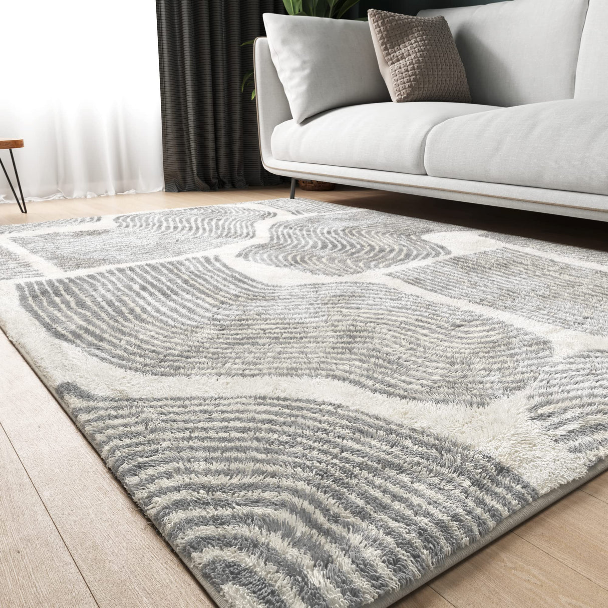 ODIKA Zen Garden Area Rug - Ultra Soft Area Rug 5x7, Non Slip, Stain Resistant Living Room Rug, Washable Area Rugs for Living Room, Rugs for Bedroom (Gray, 5x7)